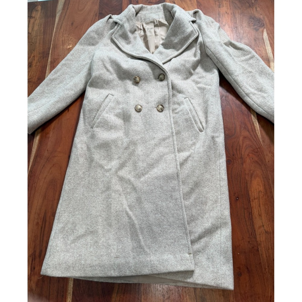 Freddi Gail Women's Wool Coat Beige Herringbone Double Breasted Made in USA